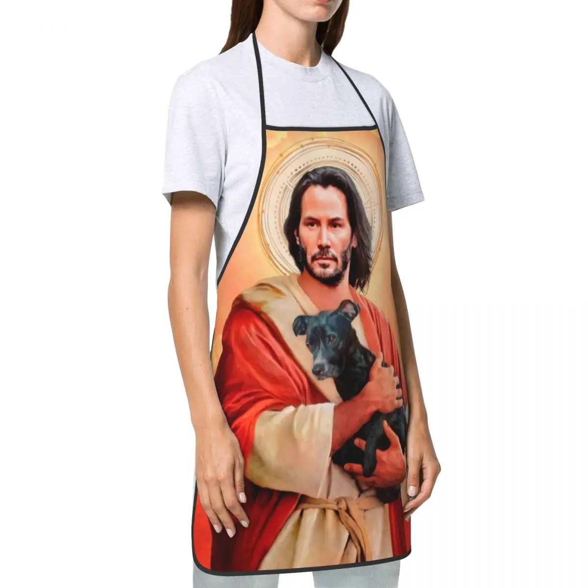 Custom Unisex Jesus Saint Meme Keanu Reeves Bib Apron Adult Women Men Chef Tablier Cuisine for Kitchen Cooking Baking