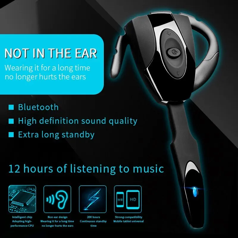 Bluetooth 5.0 Ear for PS3 Bluetooth Headset Wireless Handsfree Single Ear Hook Earphone Button Silica Gel Headphone with Mic