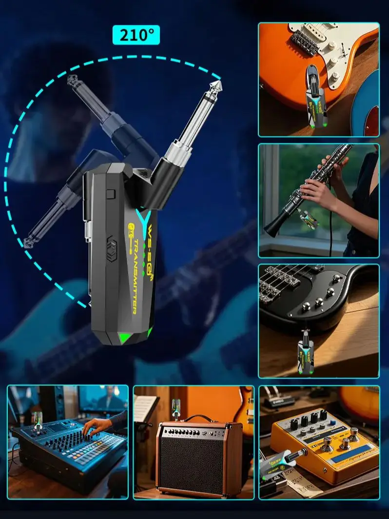 Système de guitare sans fil 5,8 GHz, émetteur-récepteur audio rechargeable – Fonctionne avec prises 3,5 mm et 6,35 mm, aucun appairage requis