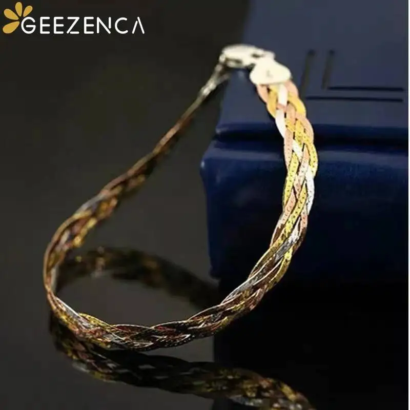 Italian Jewelry S925 Silver Women\'s Necklace Three Color Woven Choker Necklaces 40cm 45cm Chic Sparkling Trendy Party Gift