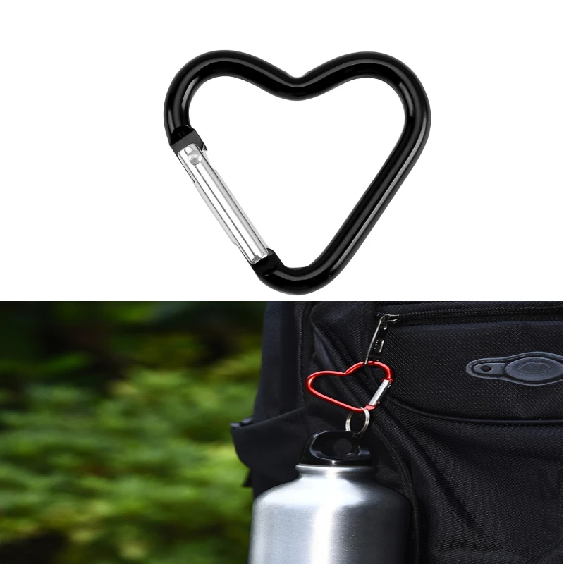 1 Pcs Heart-shaped Aluminum Carabiner Key Chain Clip Outdoor Keyring Hook Water Bottle Hanging Buckle Travel Kit Accessories