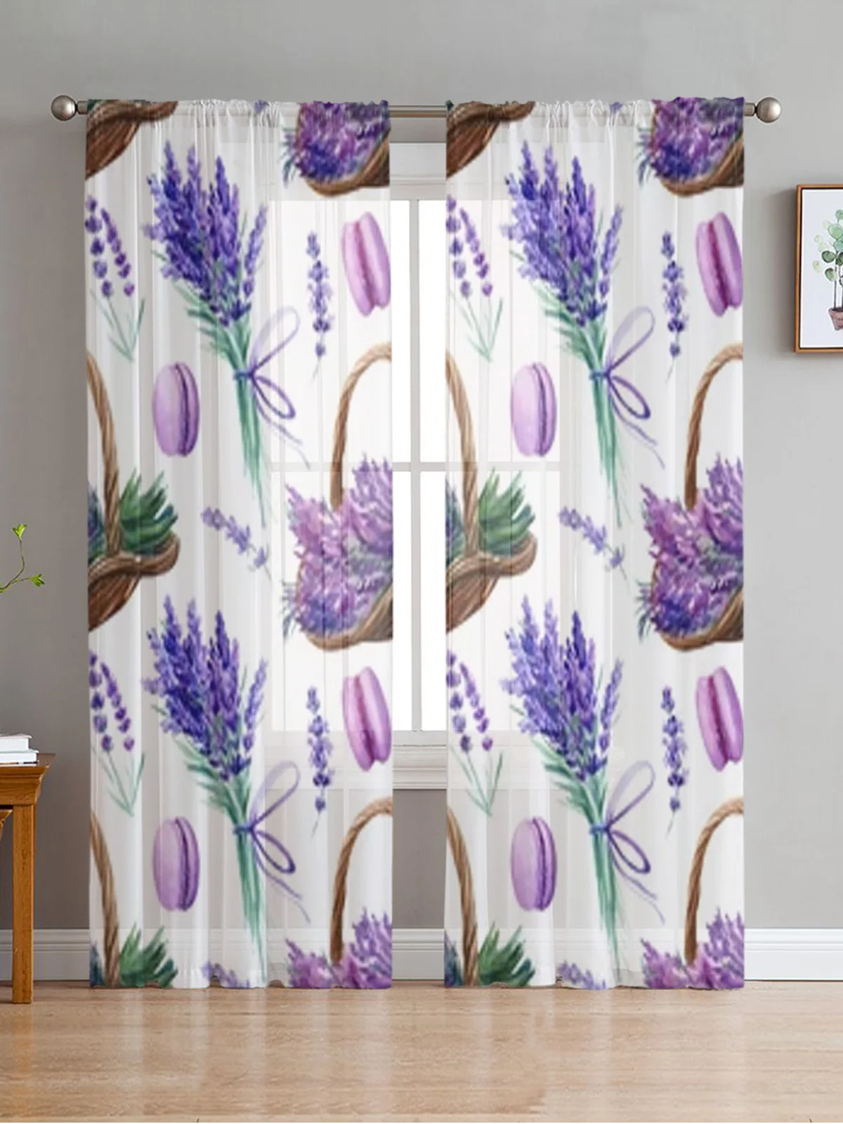 Basket With Flowers Lavender Sheer Curtains Bedroom Voile Curtain Living Room Window Sheer Curtains Kitchen Tulle Drapes