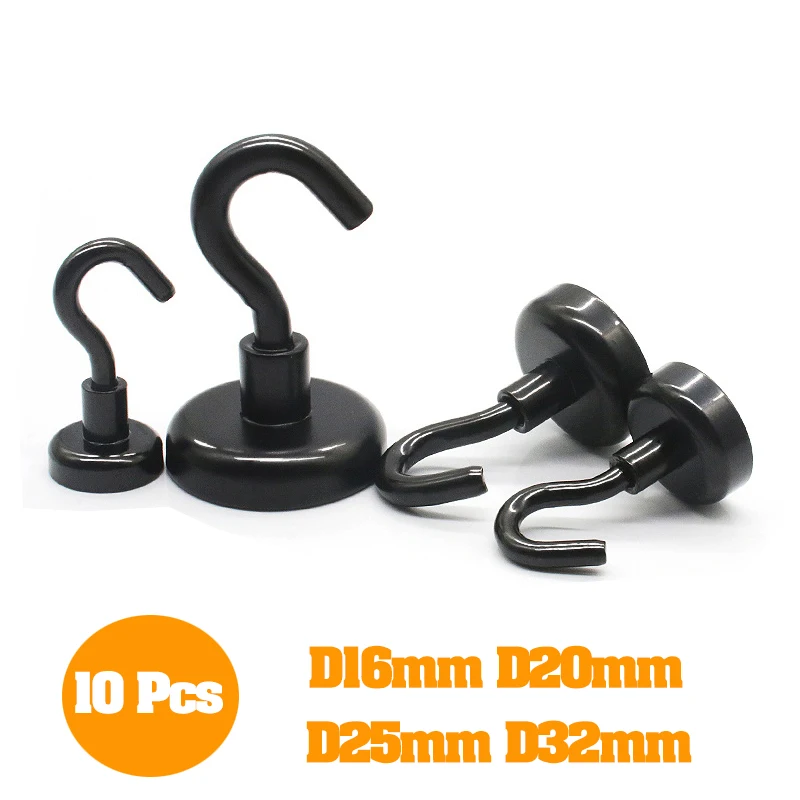 10 Pcs Black Magnetic Hooks Heavy Duty Black Grill Magnet Hooks Strong D16mm D20mm D25mm D32mm Magnetic Hooks For Kitchen