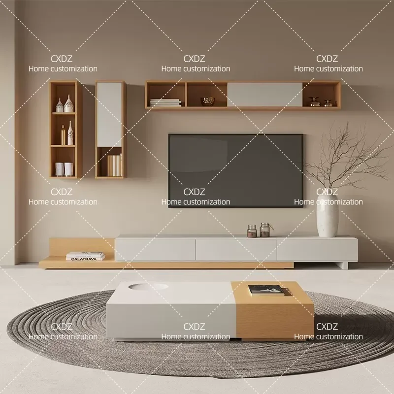 Nordic Paint TV Cabinet Modern Simple Living Room Audio Visual Cabinet Coffee Table Combination Economical Multi Functional