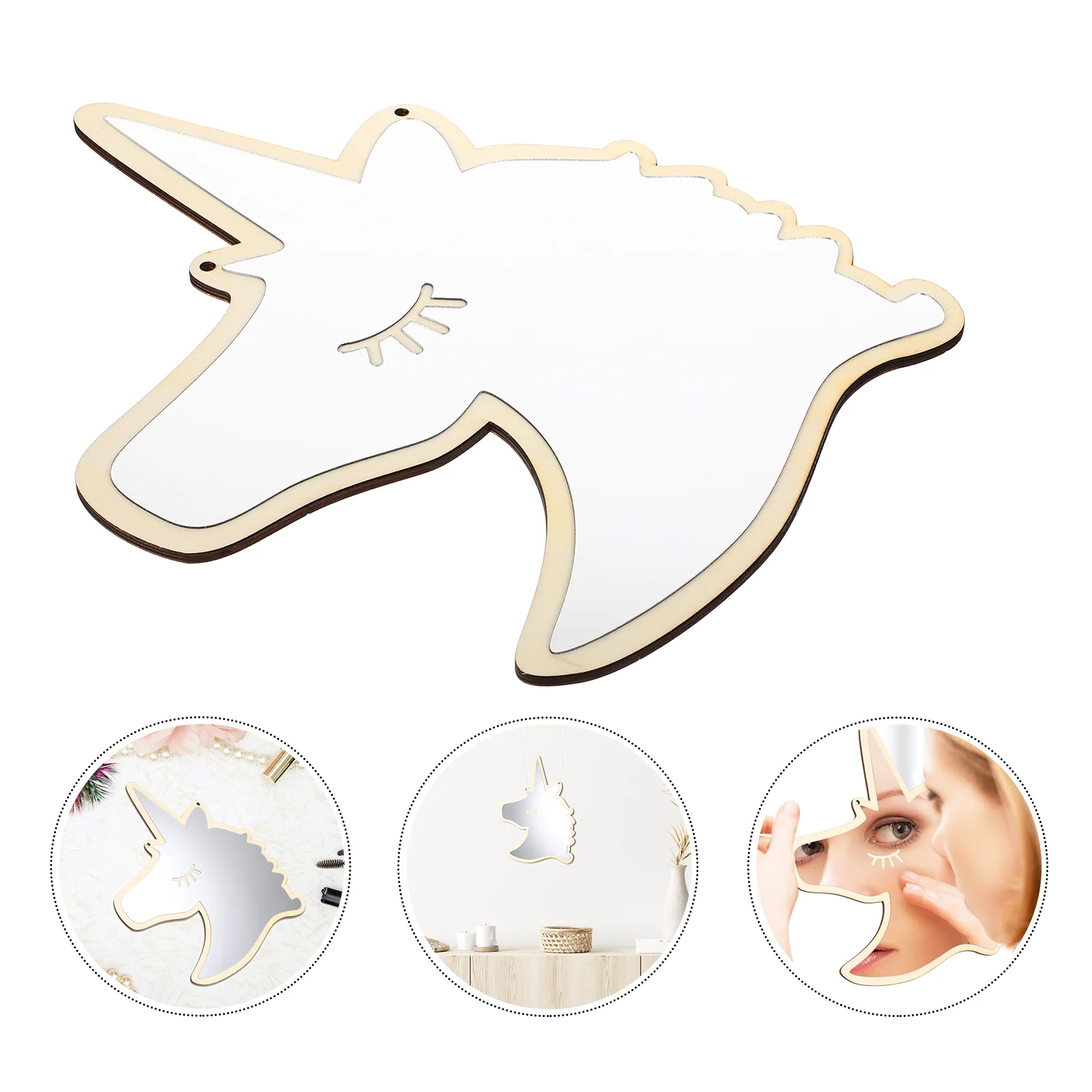 Unicorn Mirror Makeup Light Wall Pendant Acrylic Ornament Hanging Children Room Mirrors Grade Plywood Decorative