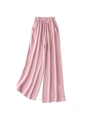 Imagen 2 del producto SuyaDream-pantalones de pierna ancha para mujer, 100% de seda auténtica, liso, elástico, hasta el tobillo, para oficina, primavera y otoño, color negro