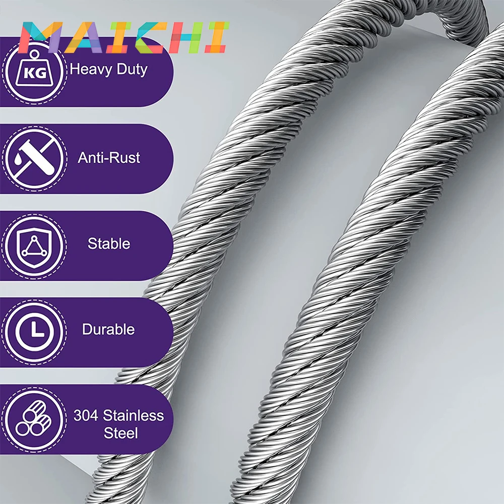 304 Stainless Steel Wire Rope With Double Rings for Stage Lighting, Luggage Lock, Pendant Light Safety Rope