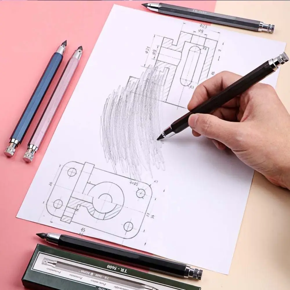 5.6mm Mechanical Pencil Metal Drawing Writing Tool Propelling Pencil 2B/4B/6B/8B Pencil Refill Sketch Comics Design