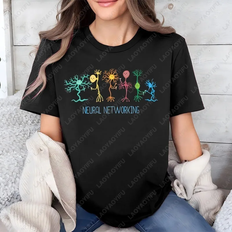 

Men'S AIML Computer Science Graphic T-Shirt Neural Networking Design with Colorful Brain Illustrations Breathable Cotton Tee