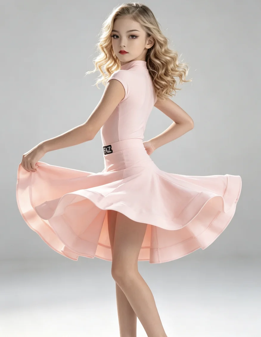 Girls Short Sleeve Standard Latin Competition Dress 3 Colors Available Professional For Kid Class Training Performance Dancewear