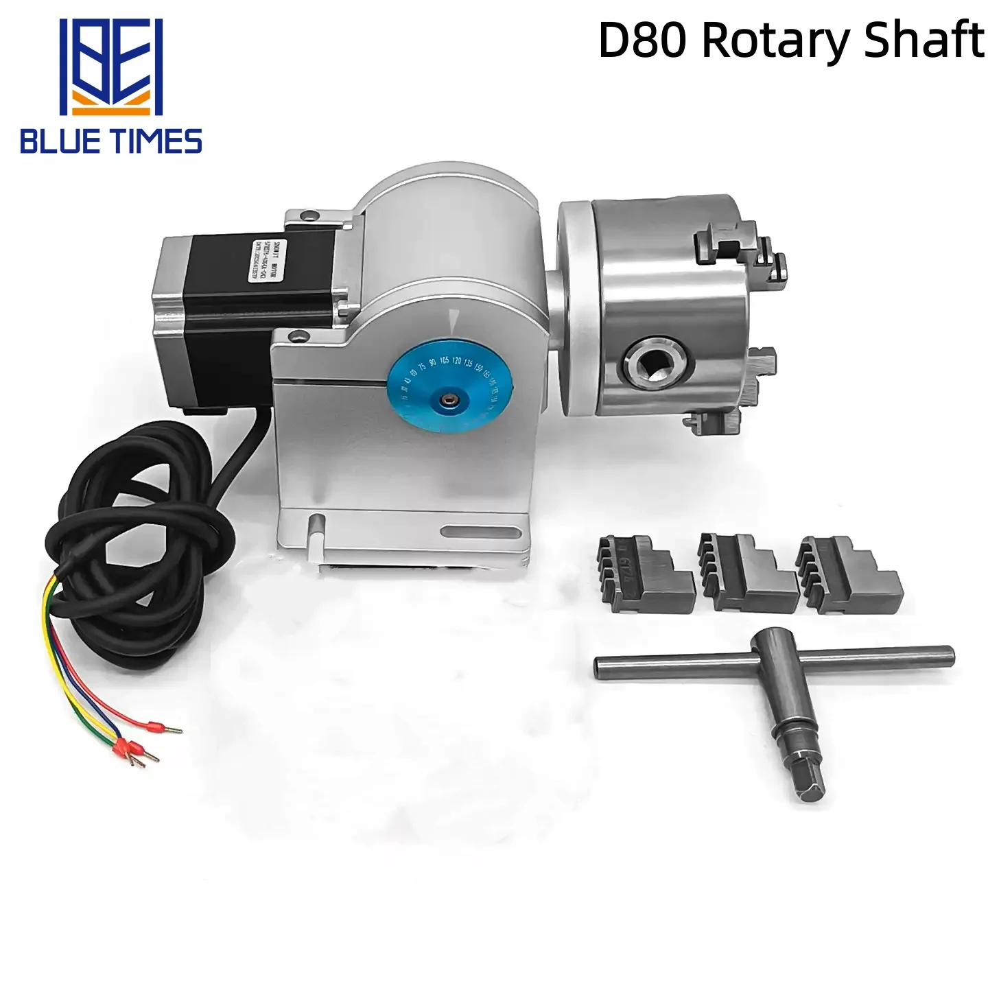Bluetimes D80 Rotary Shaft CNC Router Rotating Axis With 3 Jaw Chuck For Laser Marking Machine Engraving And Cutting