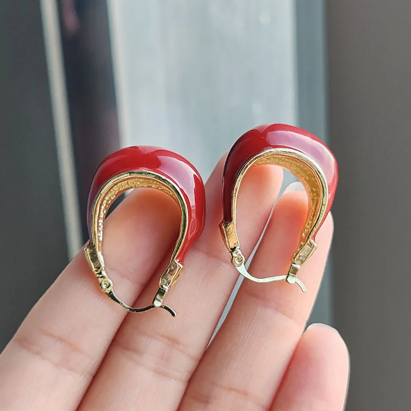 Vintage Metal Enamel Red Hoop Earrings for Women Personality Jewelry Accessories Charm Earring Female Birthday Gift