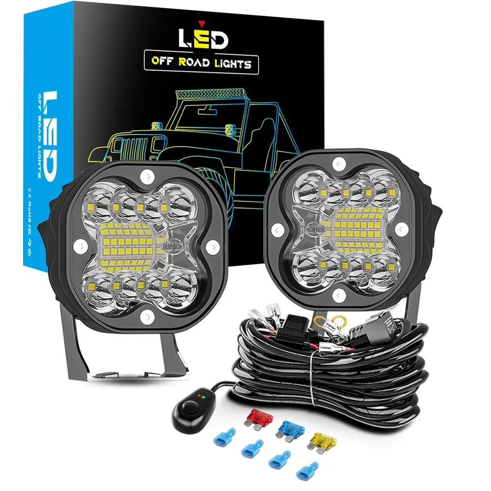 Hot 3-inch car LED work lights with harness to install the driving lights, pod lights, off-road lights