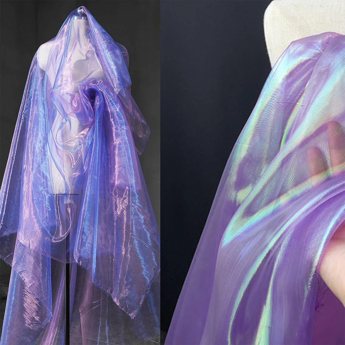 Laser Tulle Fabric Sewing Mesh Cloth DIY Craft Organza Glass Yarn Fluorescent Yarn Silk Chiffon Stage Birthday Party Decors