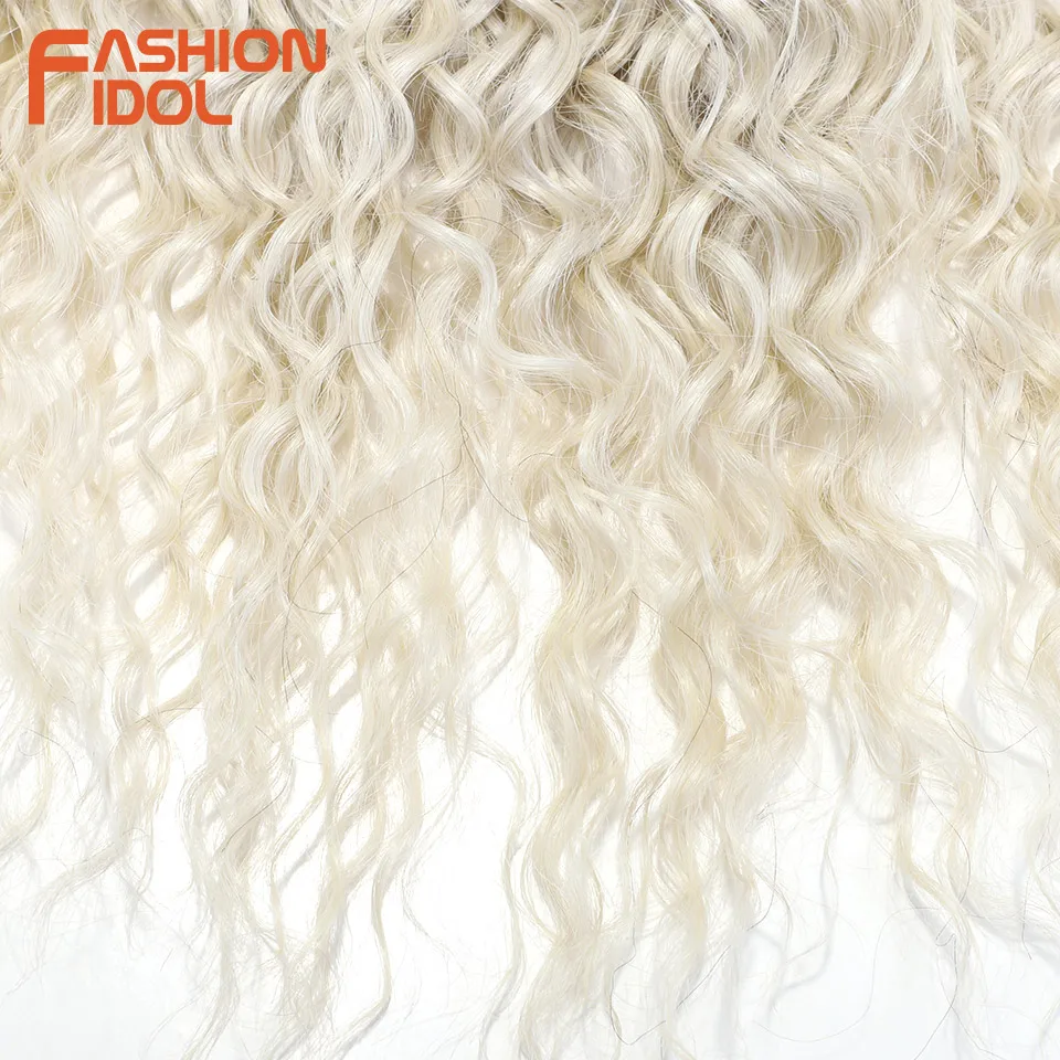 FASHION IDOL Afro Kinky Curly Hair Bundles Synthetic Hair Extensions 24-28inch 6Pcs/Lot Ombre Blonde Fake Hair Weaves For Women