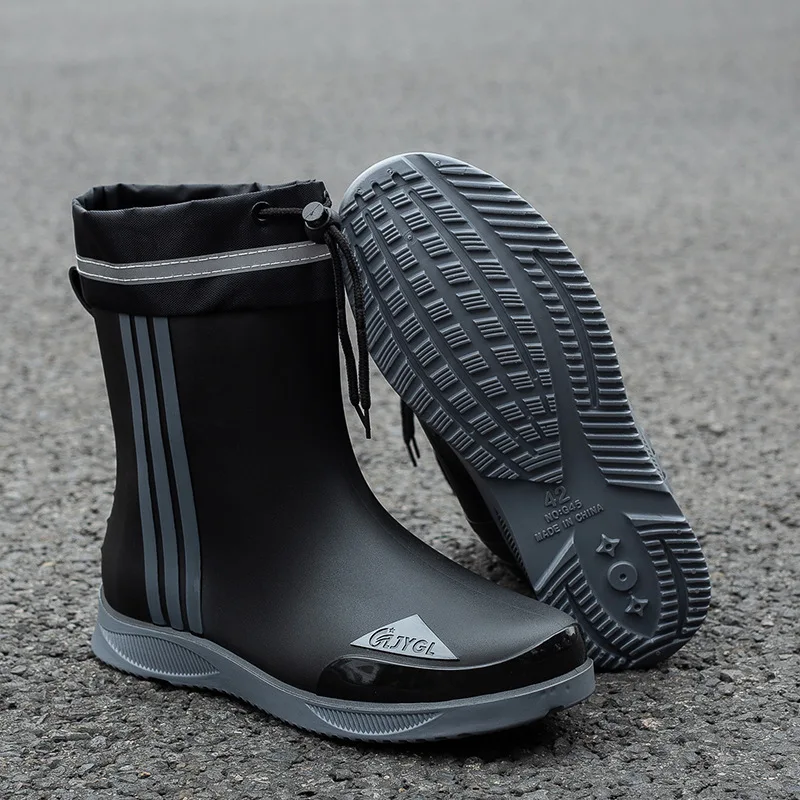 Men Mid-calf Rain Boots Slip-On Waterproof Rubber Rain Shoes Work Mud Boots Durable Non-Slip Boots for Farming Gardening Fishing - Image 4