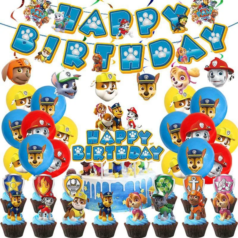 PAW Patrol-Decoración de fiesta de cumpleaños para niños, sombrero de juguete, regalo, globo de papel de aluminio, vajilla desechable, suministros