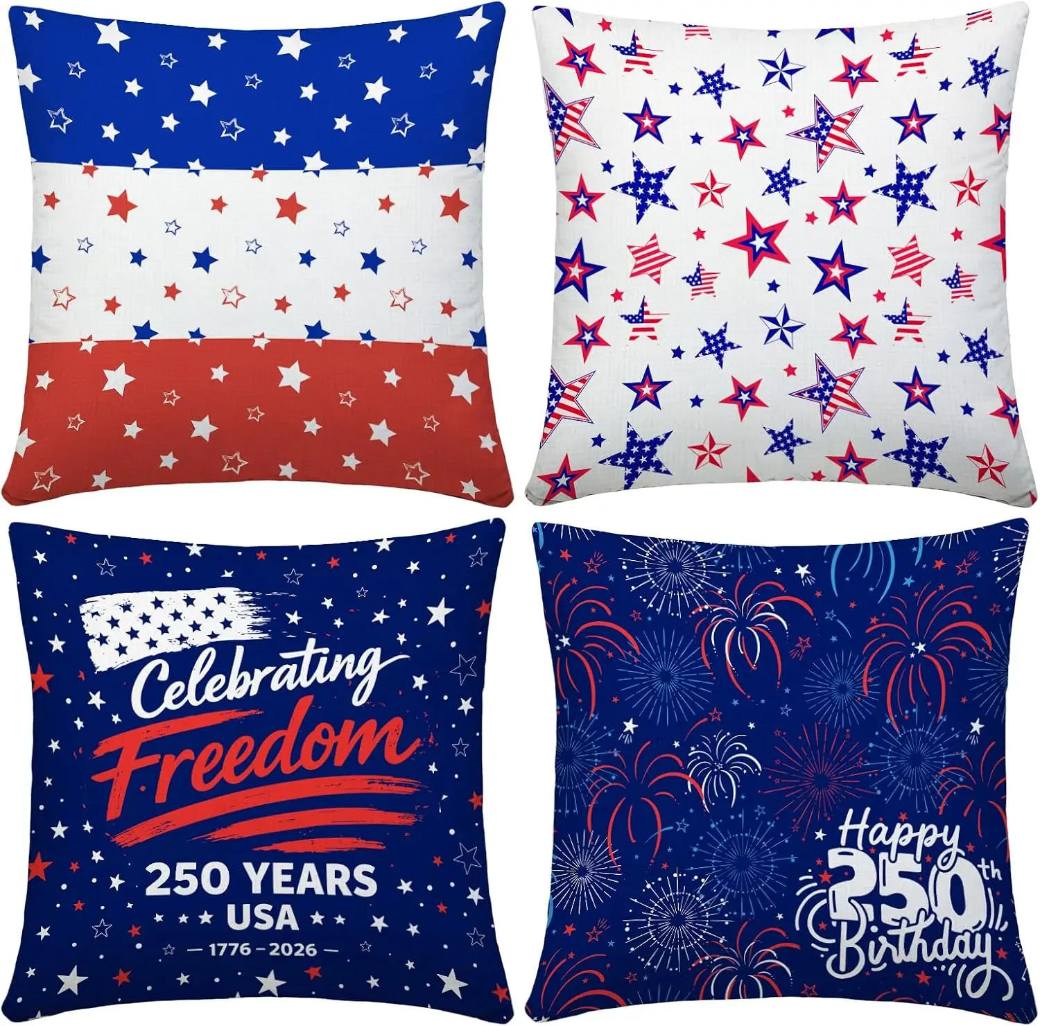 4 Pack American Flag Throw Pillow Covers Set Patriotic USA Home Decor Stars Stripes Cushion Pillow Polyester for Living Room Bed