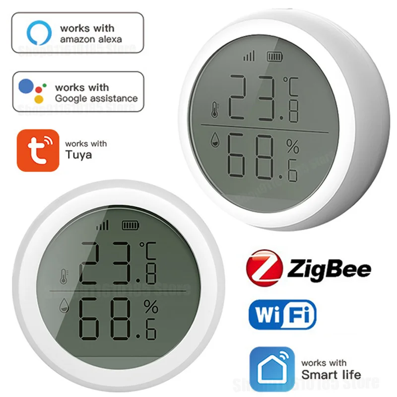 ZigBee WiFi Smart Thermometer Mini Home Indoor Temperature And Humidity Sensor LCD Display Voice Control Works with Alexa Google