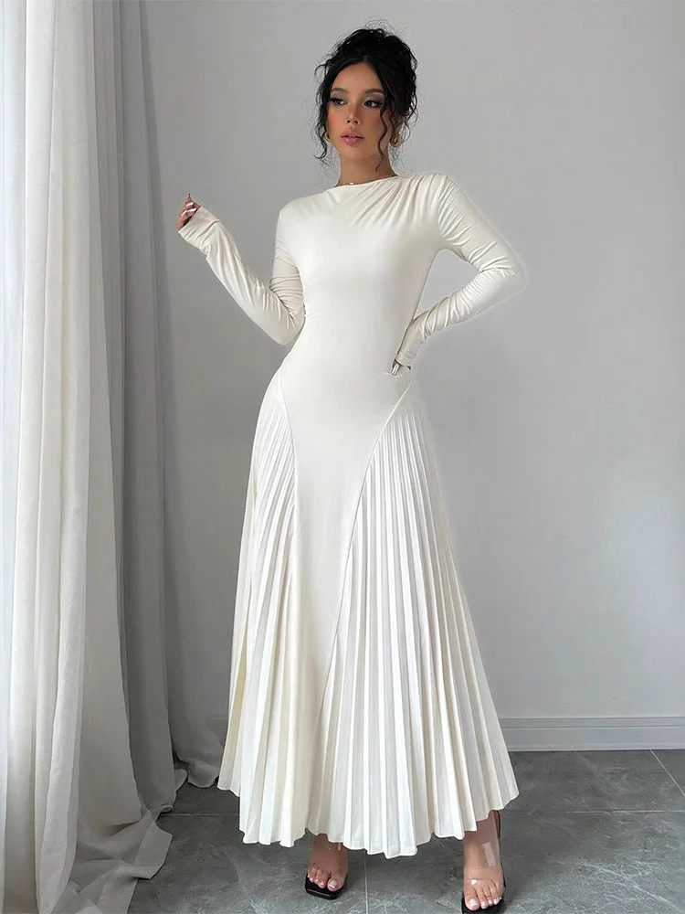 Ele Long Sve feminino Dr versátil camada base saia emagrecimento linha A malha poliéster casual outono inverno Faion