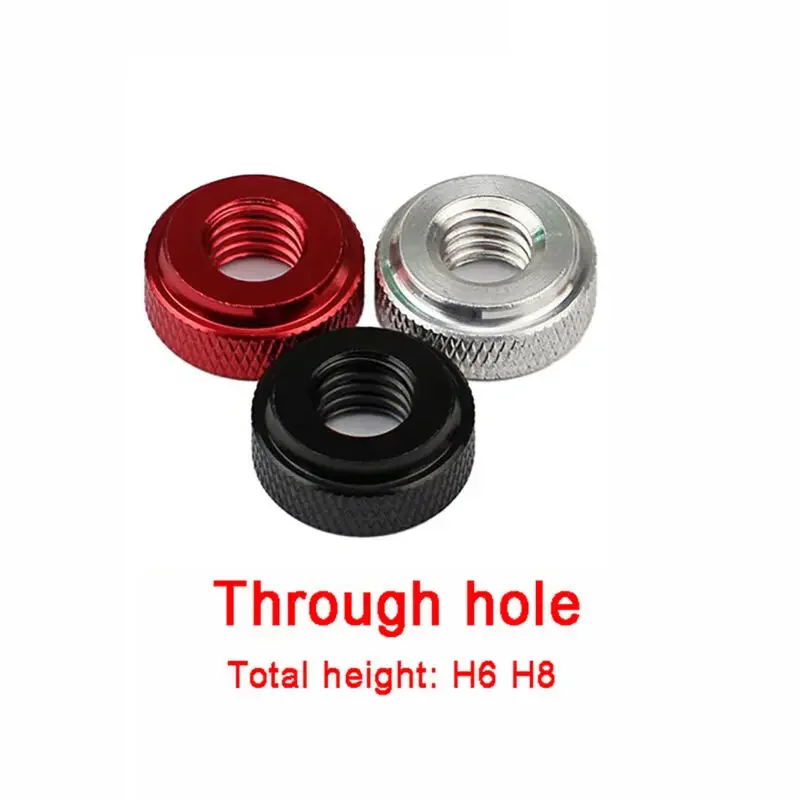 1Pcs Through Hole Nut M5 M6 M8 M10อลูมิเนียม Knurled Thumb Nuts บาง/สูงประเภท Hand Grip ลูกบิด Step Nut