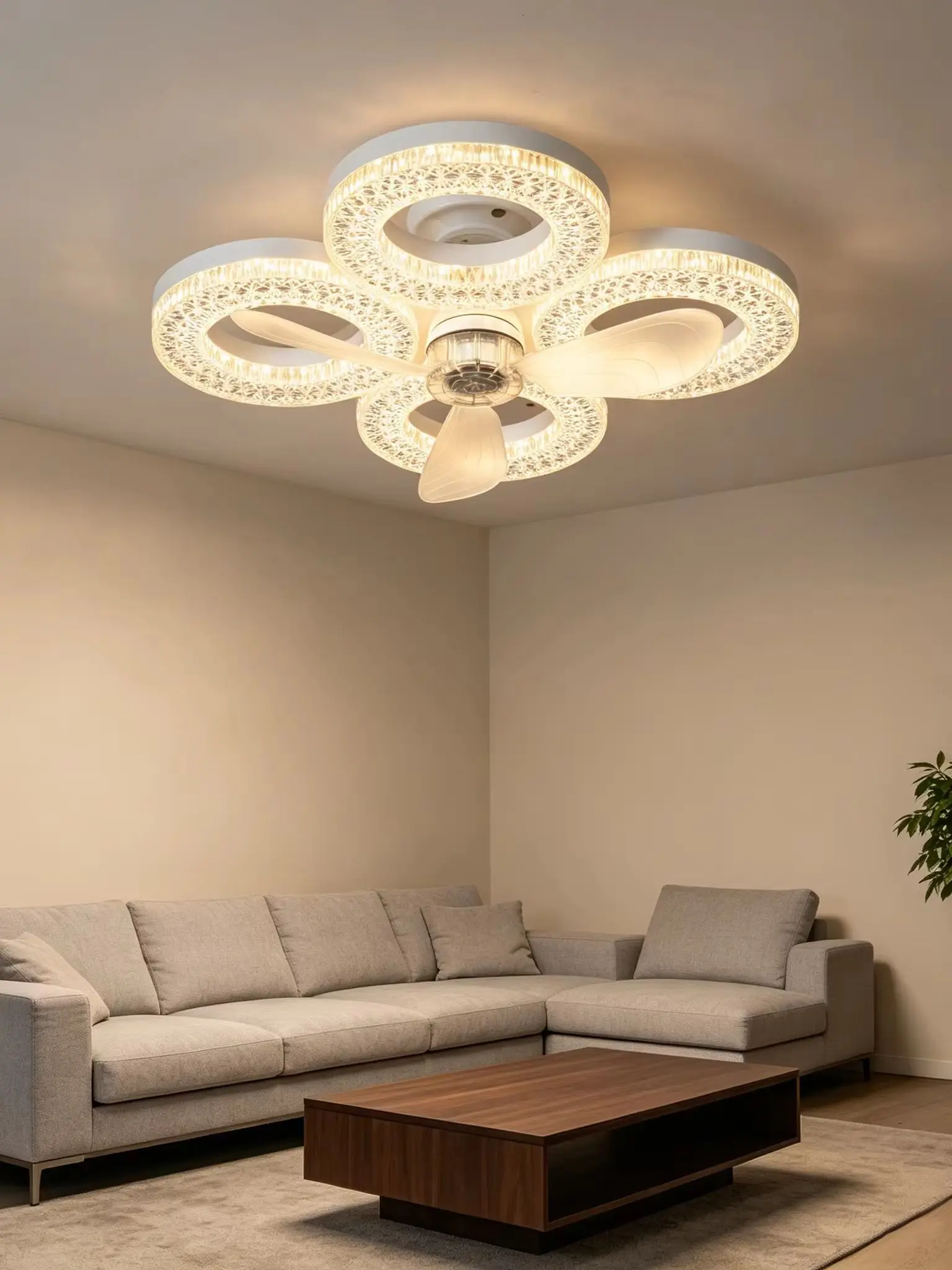 Smart LED Ceiling Fan Light 48W Energy Efficient with Remote Control 3 Speed Options 2/4H Timer for Living Room Bedroom E27