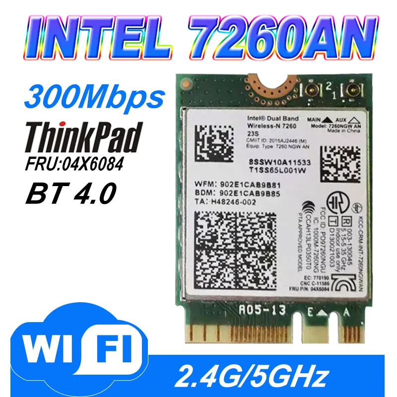 Tarjeta WIFI de doble banda inalámbrica N 7260NGWAN 7260 7260NGW 7260AN NGFF 300Mbps + BT4.0 04X6084 para T440 T440S T440P X230S X240