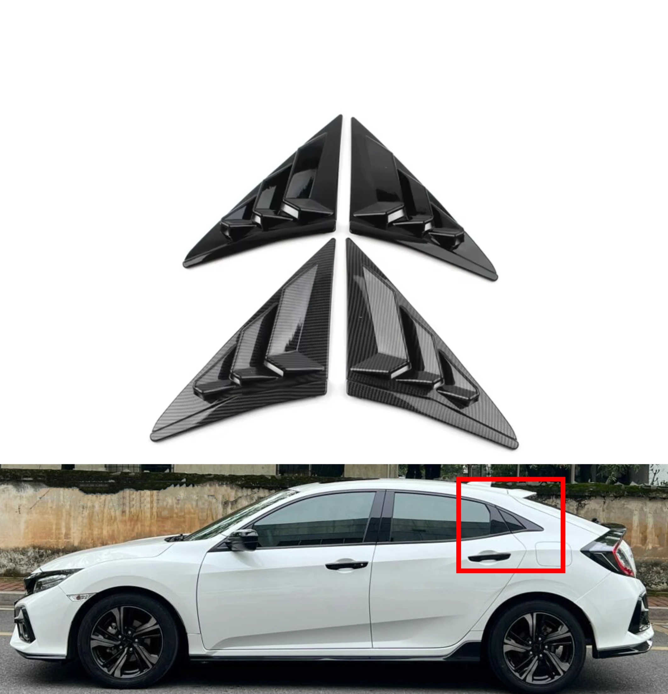 

Fit For Honda Civic 10th Gen Hatchback 2016 2017-2020 Rear Side Window Louvers Air Vent Scoop Shades Cover Trim Blinds Carbon