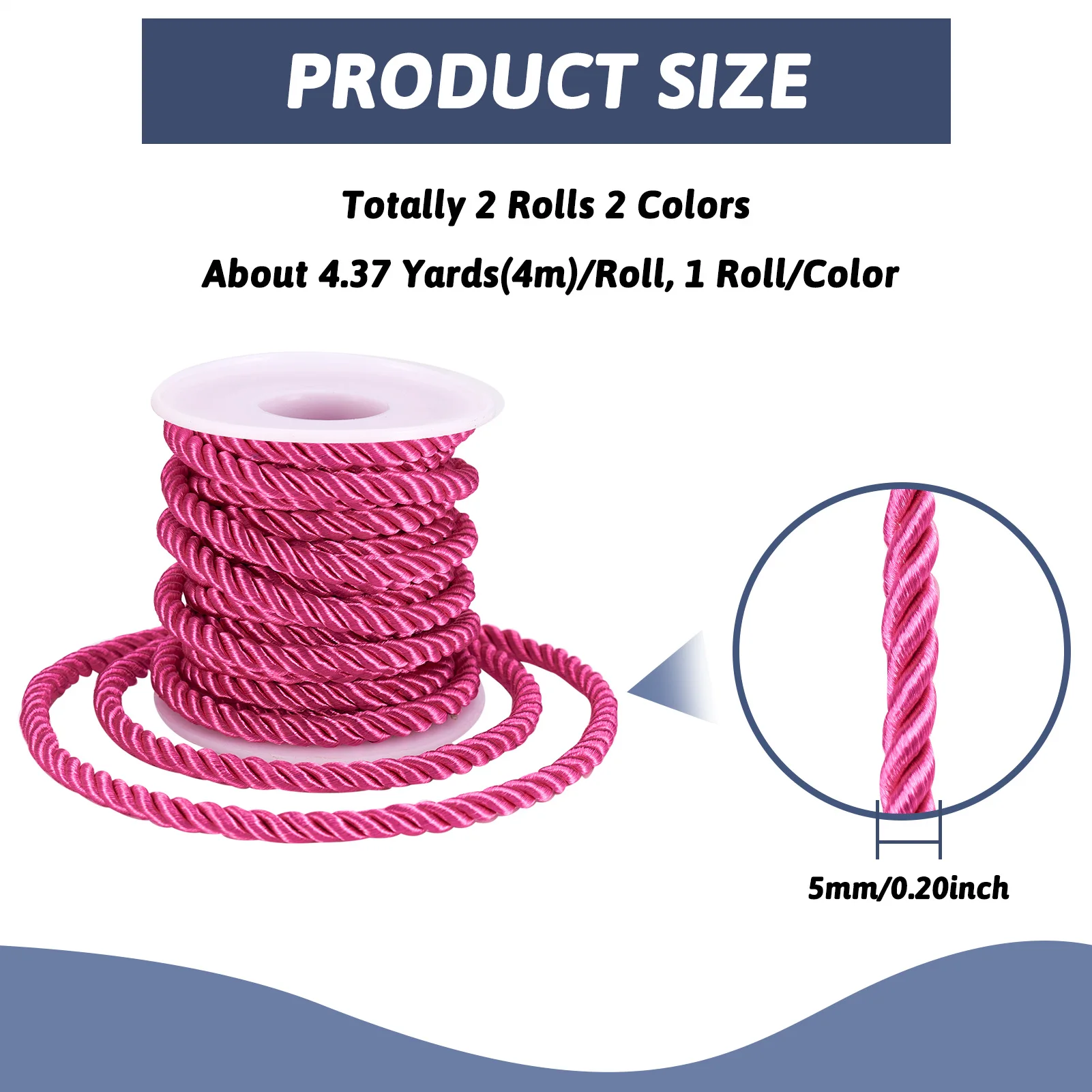 2 Rolls 2 Colors Polyester Milan Cord Twisted Cord Mixed Color 5mm for Making DIY Jewelry Bracelet Gift Accessories