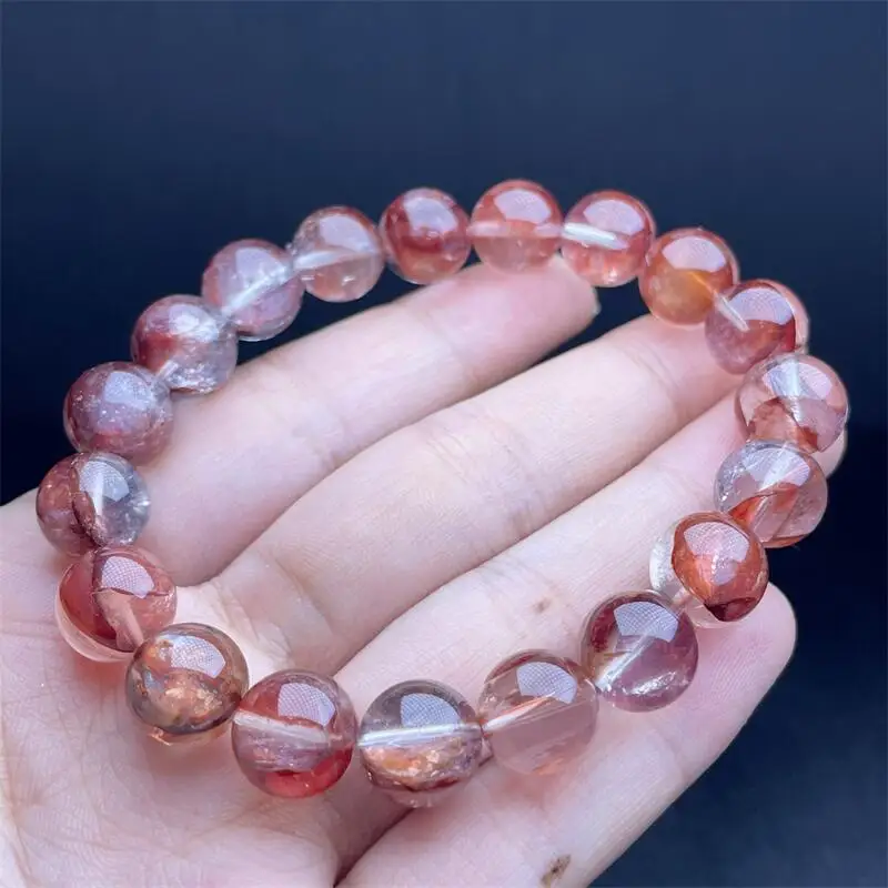 10MM Natural Red Fire Quartz Hematoid Bracelet Women Fashion Elegant Healing Fengshui Gemstone Strand Wristband Gift 1PCS