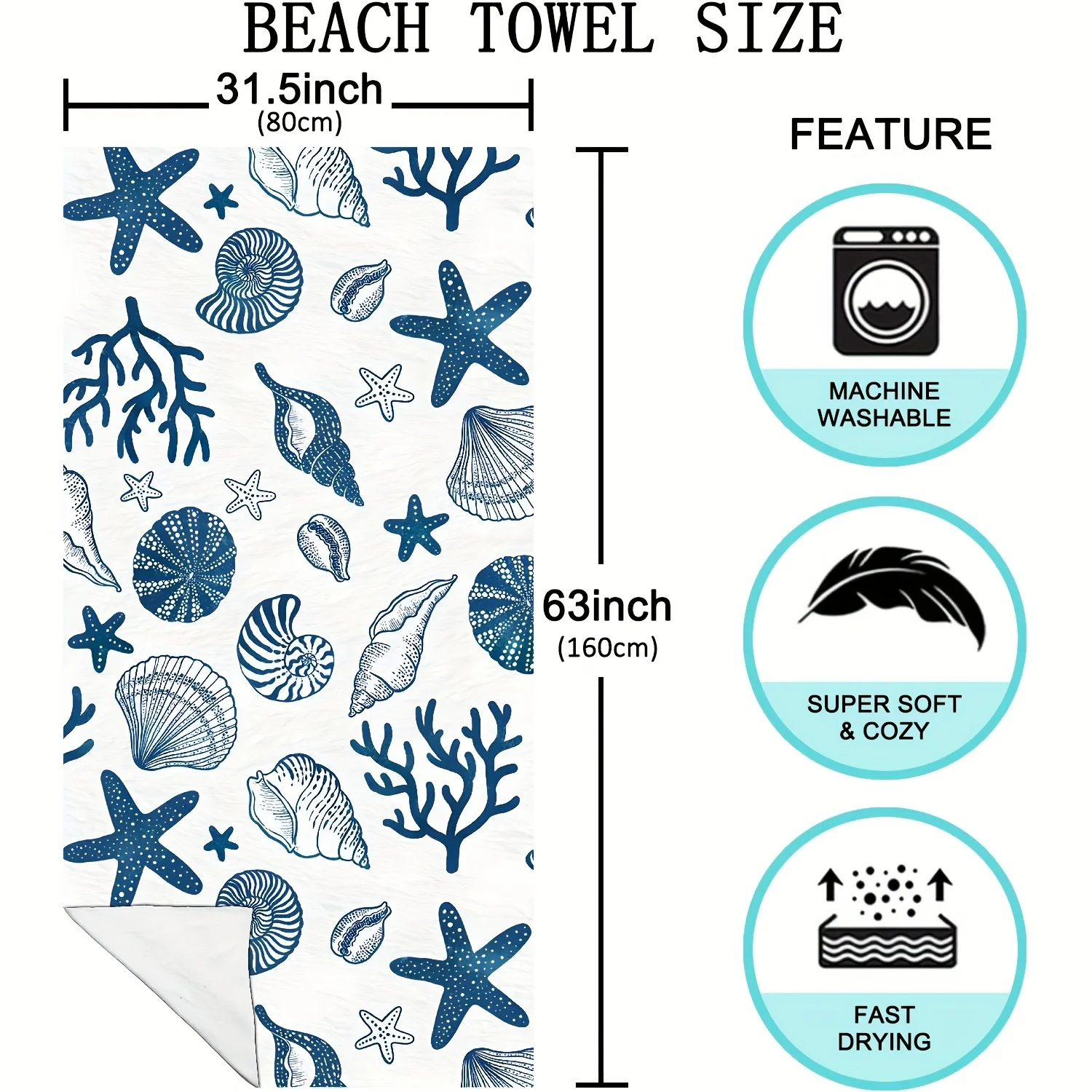 Chic Nautical Beach Towel: Embrace the Elegant Sea Life Design with Soft Comfort for Your Coastal Adventures