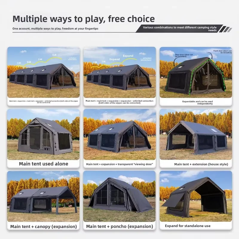 8m+8.8 Four-Season Expandable Inflatable Camping Tent Ready-to-Use No Setup Required 1500-2000mm Waterproofing 3000mm+