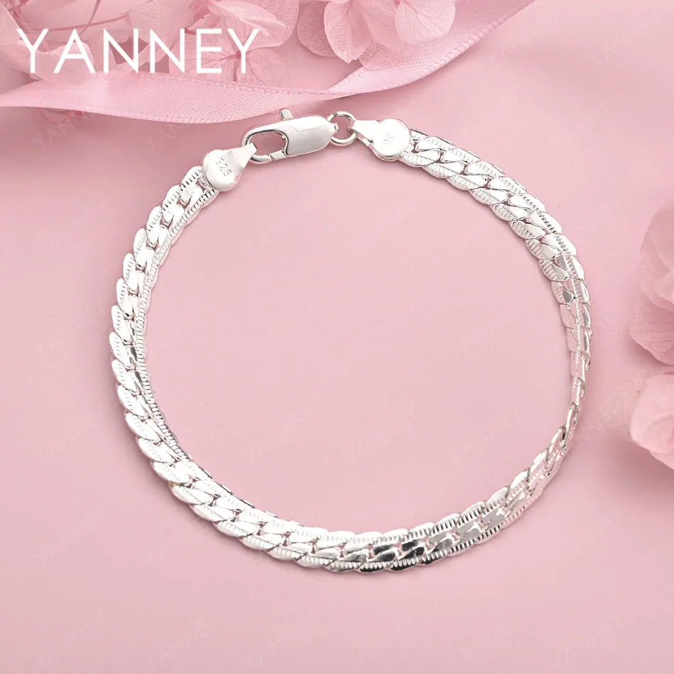 

925 Sterling Silver 8 Inch 6MM Side Chain Bracelet Men Women Fashion Accessories Hip Hop Party Favors Jewelry
