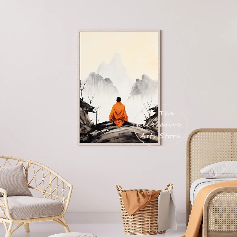 Zen monk meditation poster Spiritual Vintage WallArt Poster Canvas Paint for Contemporary Feng Shui and Tranquil Home decoration