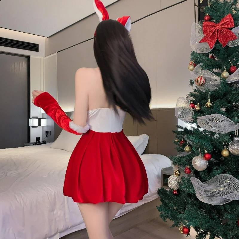 Nowa kolekcja Jesień/Zima 2026: Dopasowana sukienka bez ramiączek w stylu księżniczki, zestaw z króliczkiem świątecznym, seksowna sukienka z wkładkami na biust dla kobiet.