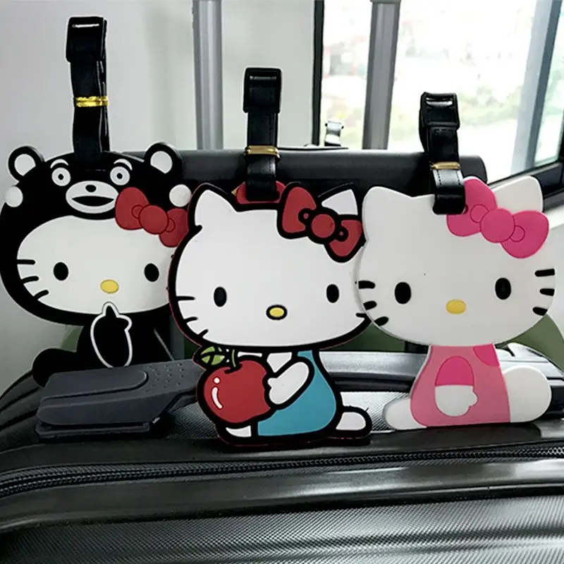 Sanurgente-Étiquette de bagage Hello Kitty, valise de voyage, anti-perte, carte de consignation, étiquette de sac étudiant, dessin animé mignon,