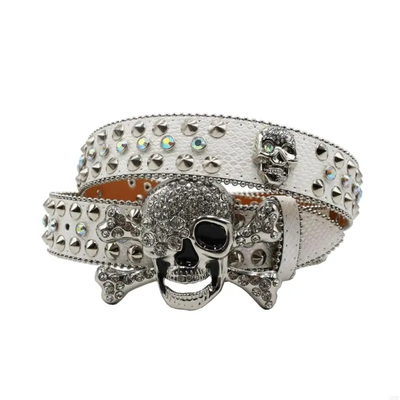 49me Popular Skull Filelel Belt para calça Rhinestones Belra Creia cravejada para calças jeans Acessórios da cintura