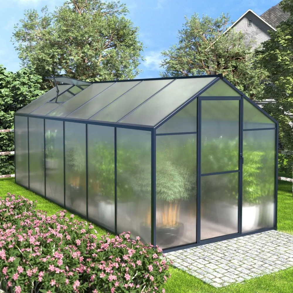 

6x12 FT Outdoor Greenhouse, Polycarbonate Aluminum,with Lockable Door and Adjustable Roof Vent, Walk-in Greenhouse