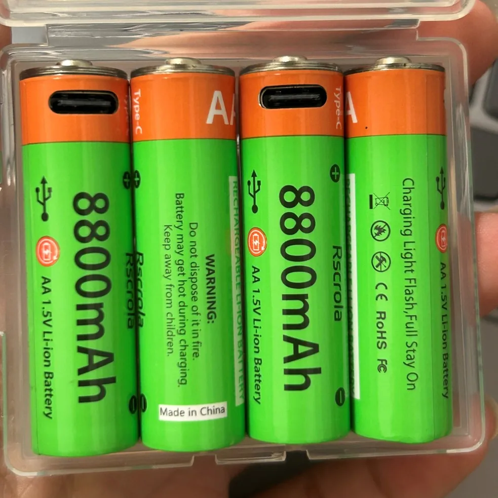 Universal AA Rechargeable Battery 8800mAh Long Lasting AA Lithium Batteries with USB-C Fast Charge 2000+ Cycle for Toy Camera