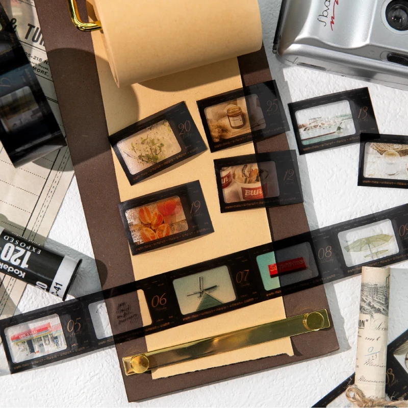 365pcs Camera One Day Series Retro Ins PET Date Label Stickers Creative Collage DIY Scrapbook Handmade Planner Supplies