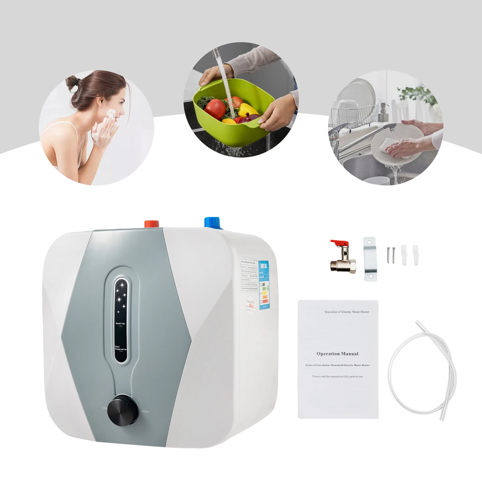 Electric Water Heater 8L/2.11 Gallon Upper Water Onlet Hot Water Heater 1500W Wall-Mounted/Under Sink Mini Water Heaters