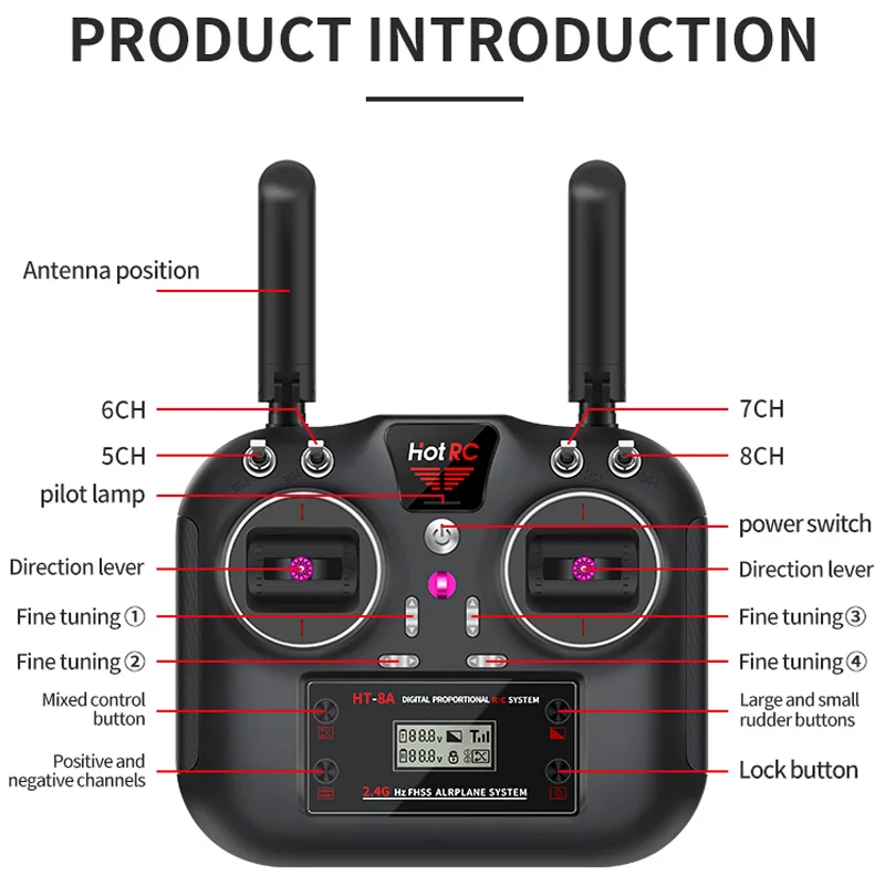 Upgrade Hotrc RC HT-8A 2.4G 8CH Remote Control Transmitter FHSS & 8CH Receiver With Box For FPV Drone Rc Airplane Rc Car Rc Boat