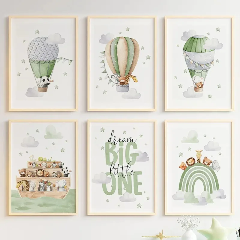 Balloon Lion Tiger Giraffe Rainbow Ship Nursery Wall Art Canvas Painting Nordic Posters And Prints Pictures Baby Kids Room De