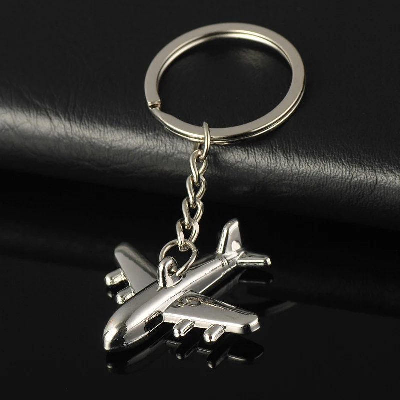 Metal Air Plane Model Key Chains Creative 3D Boeing Aircraft Keychain Silver Airplane Keyring Gift For Friends