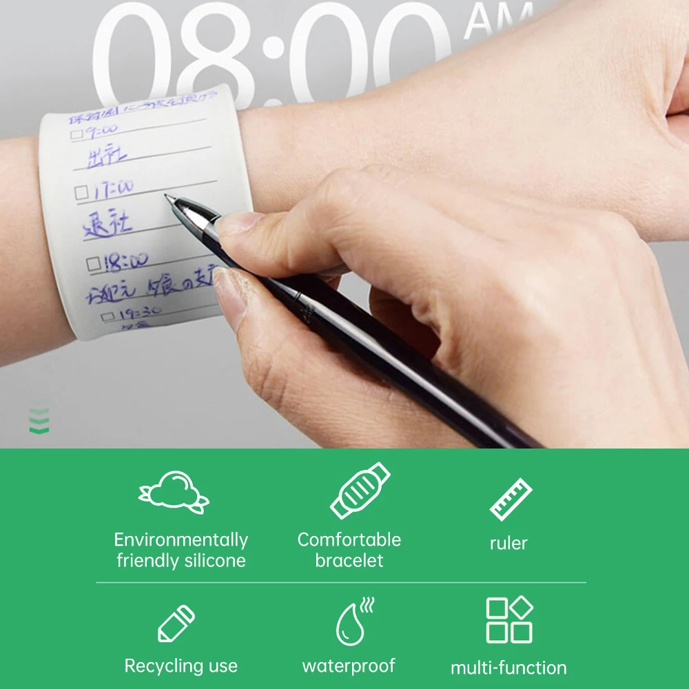 Wearable Notepad Silicone Memo Wrist Band Reminder Bracelet Waterproof to Do List Stap and Ruler   Erasable with Oil-based Pen