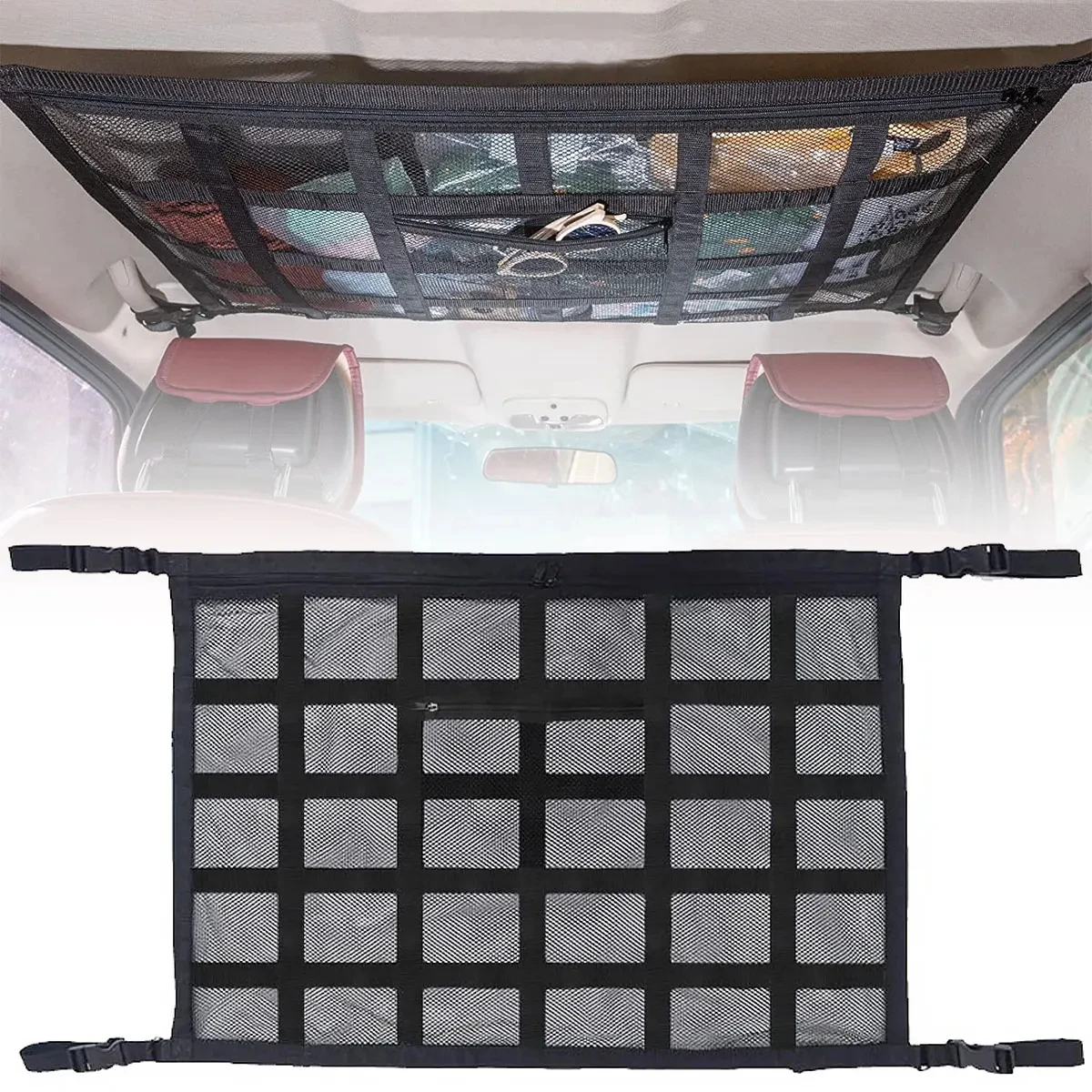 Car Ceiling Cargo Net Strong Load-Bearing Mesh Car Roof Storage Organizers Space Saving Car Storage Bag Car Interior Accessories