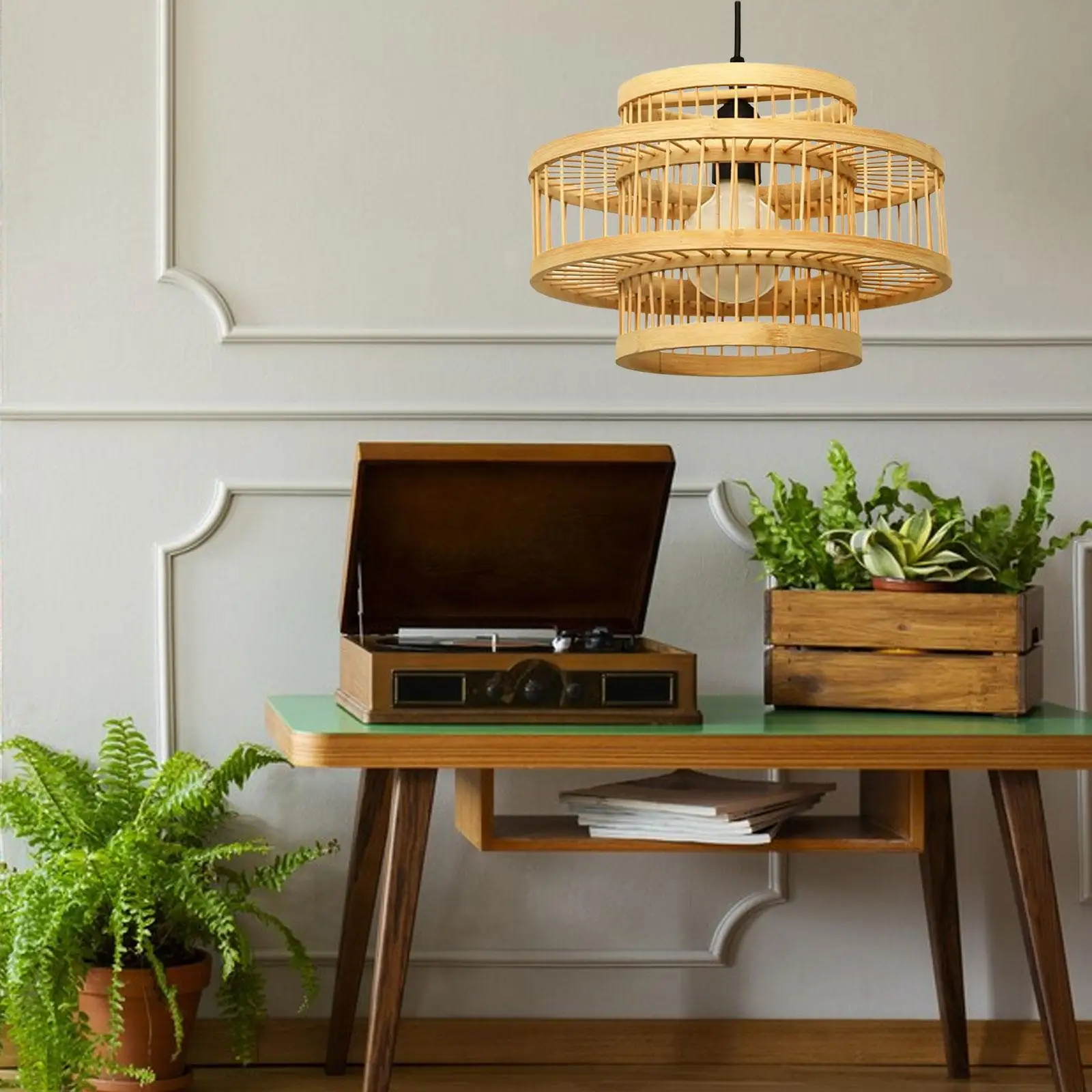 Woven Bamboo Lamp Shade Ceiling Light Cover for Restaurant Kitchen Island