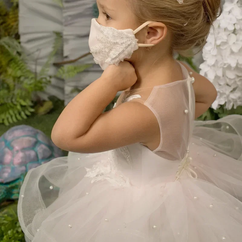 Flower Girl Dresses Light Pink Tulle Tiered Flory Pattern Sleeveless For Wedding Birthday Party First Communion Gowns baby