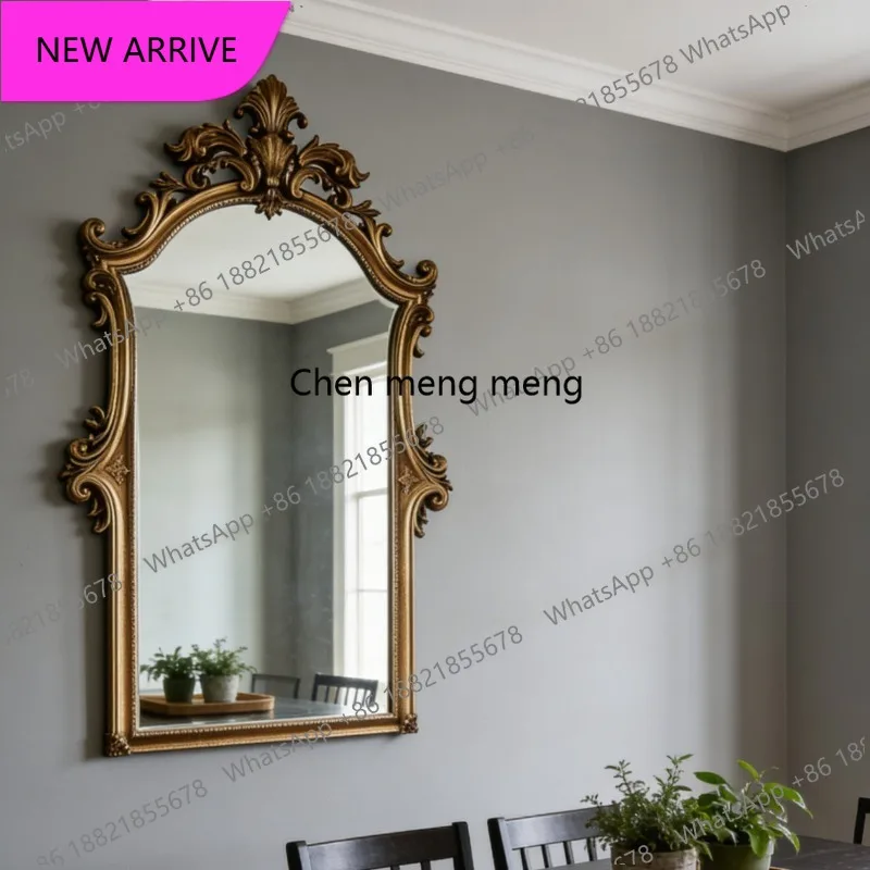 a139 French retro carved cosmetic mirror light luxury medium and ancient decorative mirror entrance wall wall hanging mirror