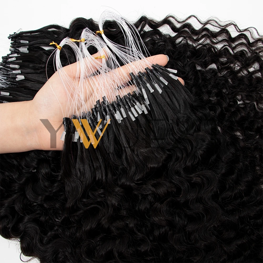 Natural Black Micro Loop Hair Extensions Water Wave Curly Natural Black Remy Human Hair 50pcs/pack Micro Link Ring Hair
